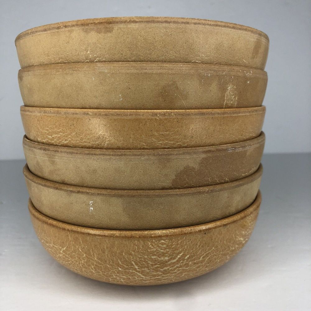 6 Vintage Ellingers ‎ #60 Agatized Wood INC 5.5" Salad Bowls Sheboygan Tan